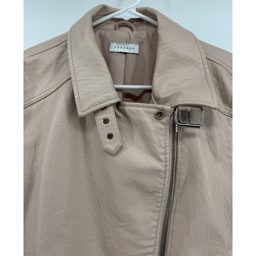 Topshop Leather Jacket Women's Long Sleeve Pink Beige Size 12 - Picture 4 of 16